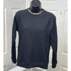J Crew Women Black Leapord Trimmed L/S (H0273 FA19)‎ Rear Zip Shirt size M.